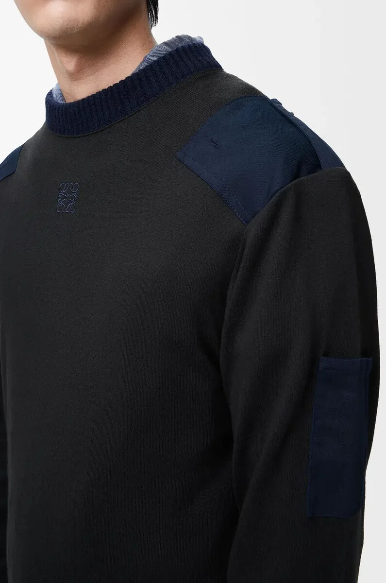 maglia a manica lunga in misto cotone antraciteblu navy scuro